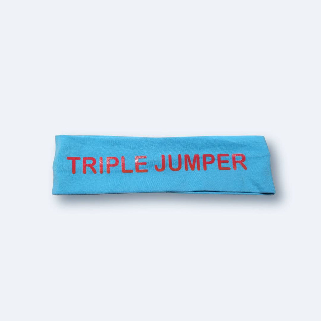 This light grey 'Triple Jumper Headband' with pink 'TRIPLE JUMPER' lettering print on it, demonstrates both style and practicality for athletes. With a silicone hold, this headband stays beautifully in place.