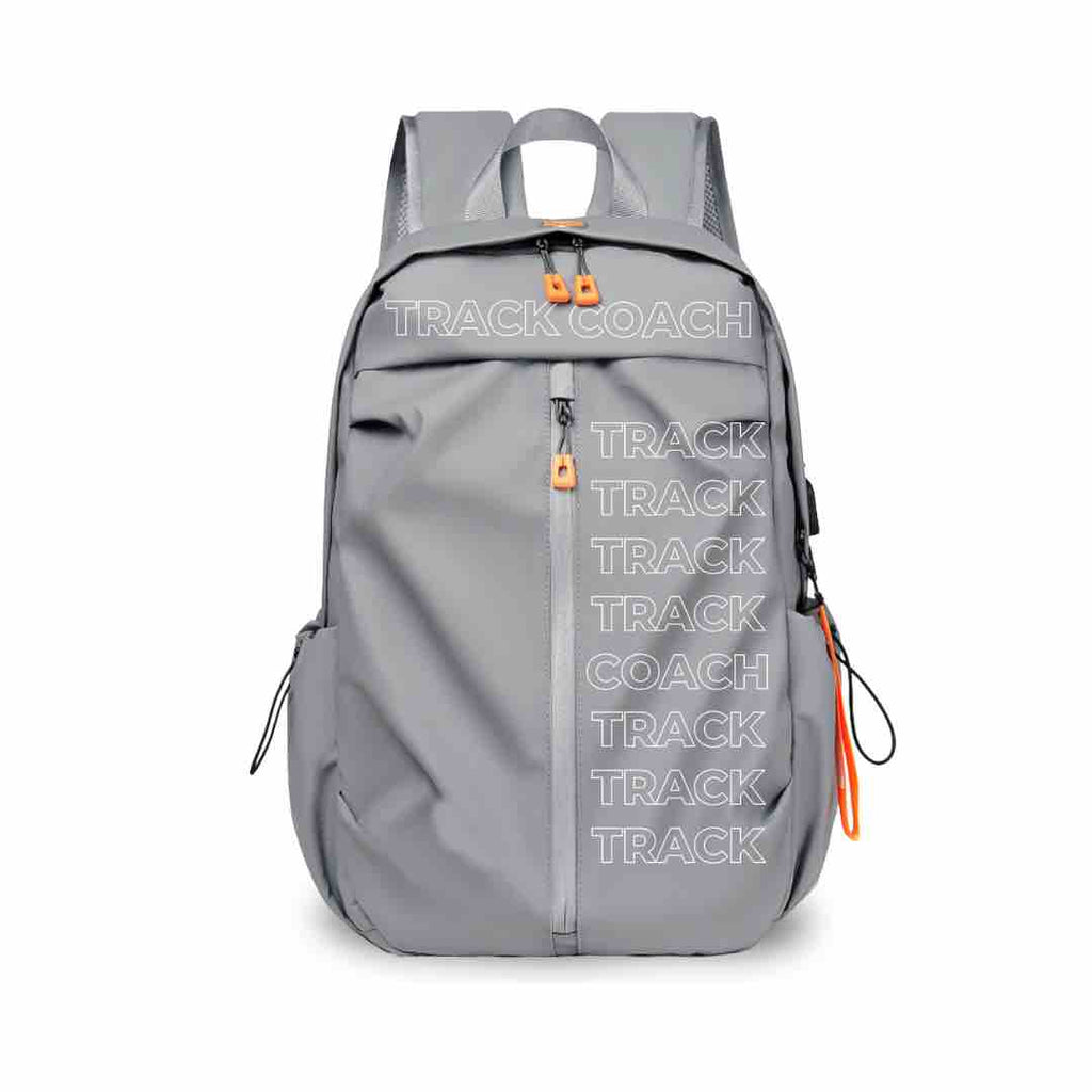 A backpack with ‘Track Coach’ inscribed beautiful on it. Perfect gift for track coaches with the right amount of storage spaces. Available in black and light grey.