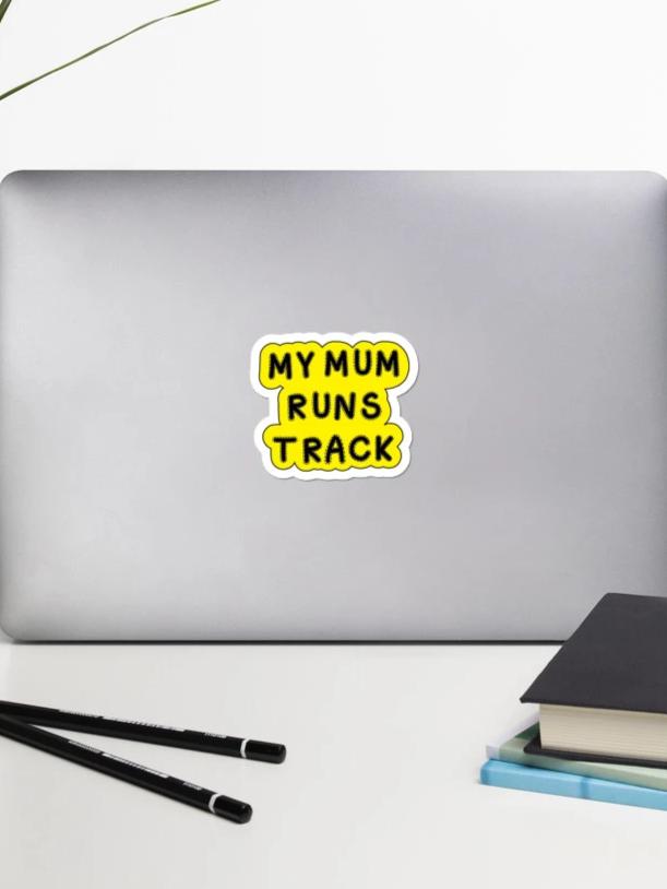 I Track and Field athletics sports gear athlete running sticker design art accessories decal laptop water bottle hydro flask Sticker run sports gear workout fitness motivational motivation state law move over for faster athletes speed compete competitive competition graphics my mum runs track yellow