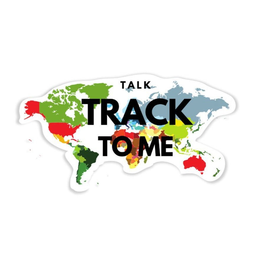 I Track and Field athletics sports gear athlete running sticker design art accessories decal laptop water bottle hydro flask Sticker run sports gear workout fitness motivational motivation talk track to me international world map multicultural race graphic