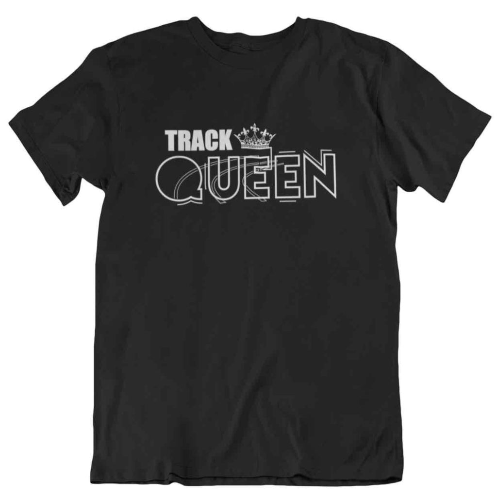 I Track And Field Women’s apparel T-shirt loungewear fitness gear sportswear athlete clothing clothes shirts tops active wear short sleeve sprints  long distance running run runner black track queen feminism feminist  graphic tee