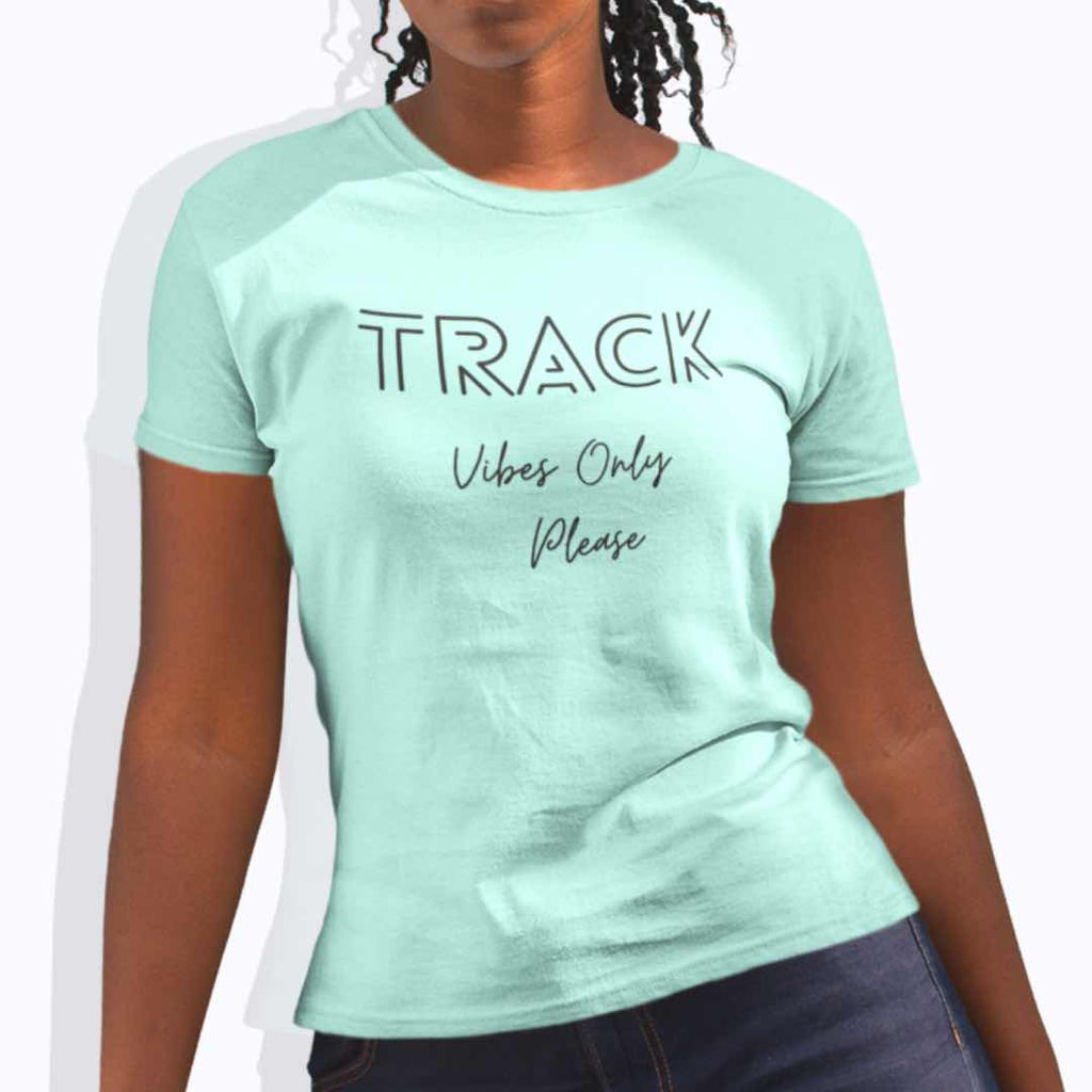 Women’s apparel men’s apparel T-shirt unisex loungewear fitness gear sportswear clothing clothes shirts tops active wear short sleeve track vibes only please T-Shirt graphic tee white