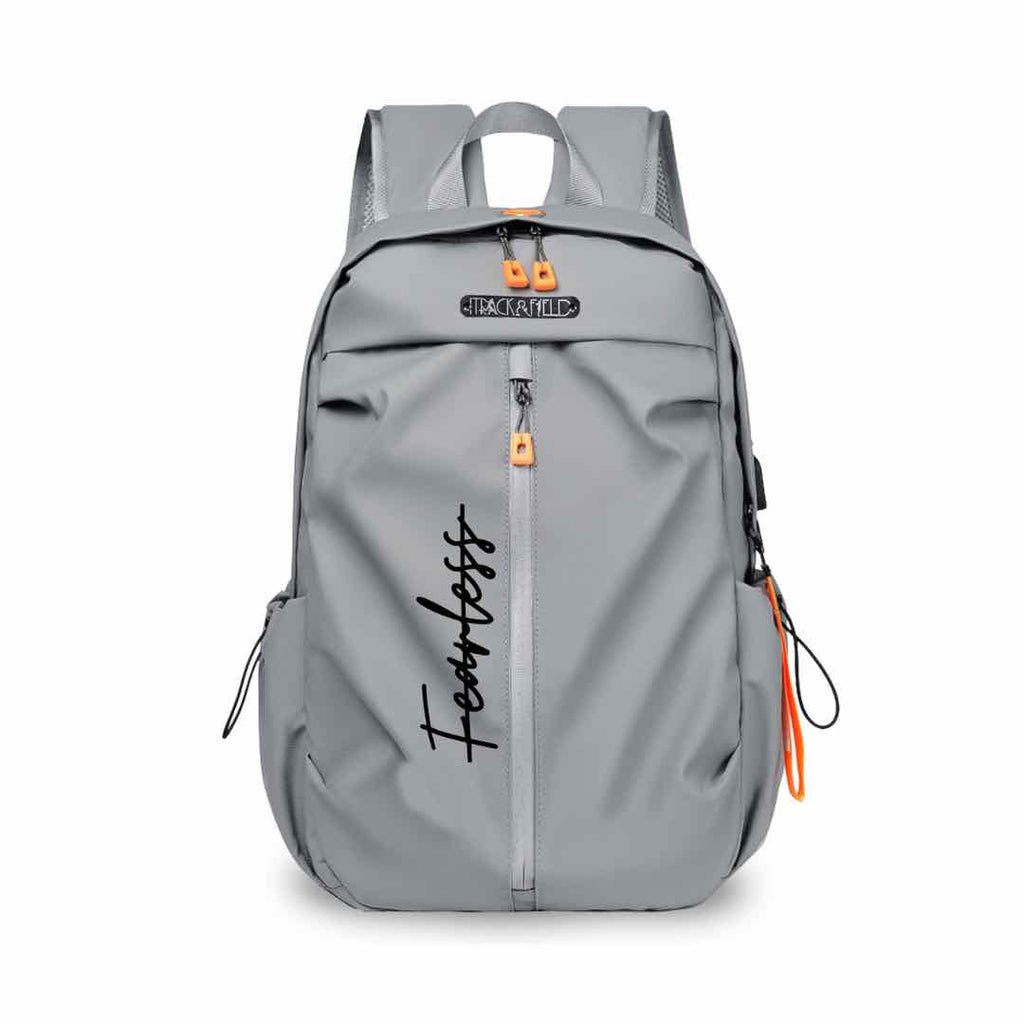 This light grey backpack with ‘ITrack&Field’ printed horizontally and ‘Fearless’ printed vertically in white on the front of the backpack. Beautifully design for track and field athletes. It also comes in black..
