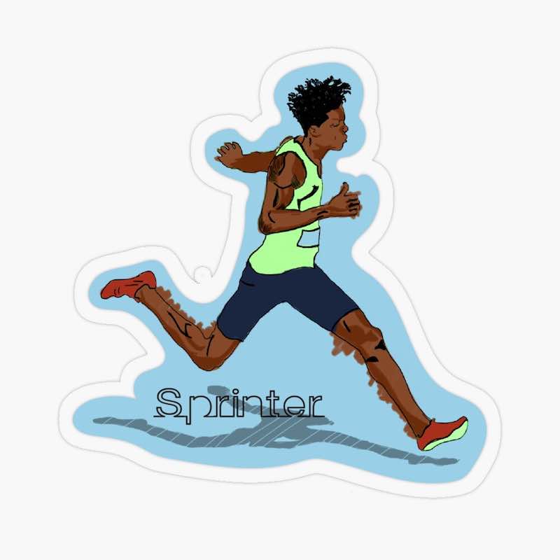 Men's track sprinter sticker, showcasing the speed and determination of track and field athletes.