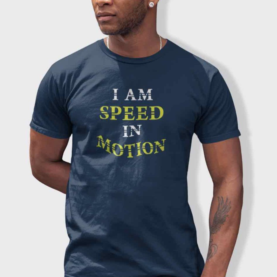 t-shirt mockup of black man wearing a sports navy t-shirt