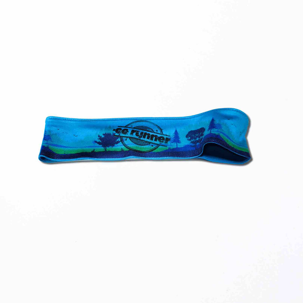 A blue headband with the text "CC Runner" printed in a stamp like design. The headband is made of a soft, stretchy fabric and is designed to wick away sweat and keep runners' heads warm and dry.