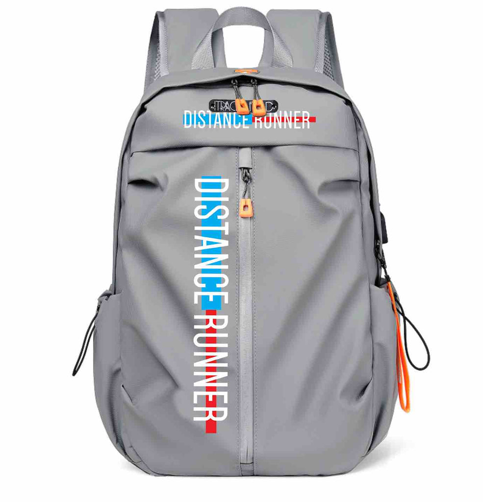 The text ‘Distance Runner’ is colorfully printed on the front of this backpack. The print is in shades of white, blue and red. The backpack has a variety of pockets and compartments, making it ideal for athletes. It can also be a great gift.