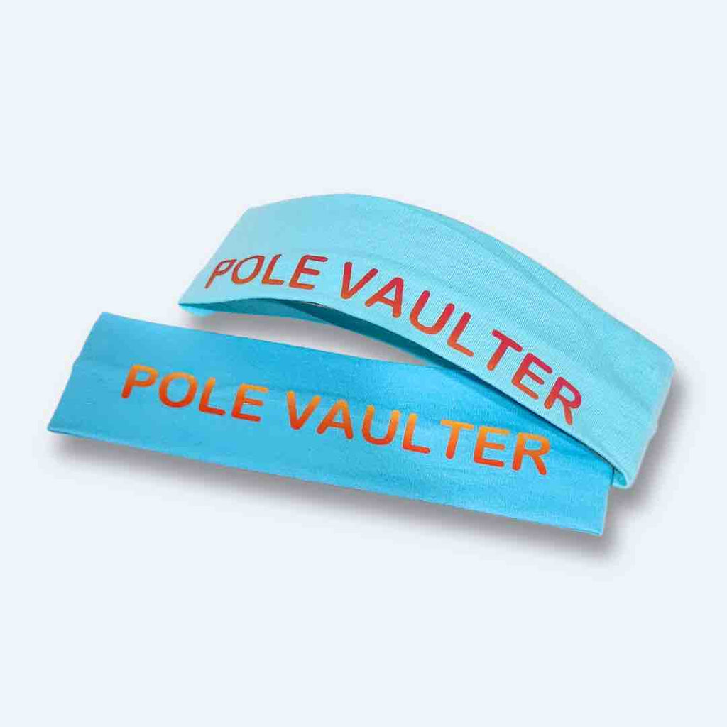 This headband has the words "POLE VAULTER" boldly printed on it. It is made from 100% cotton fabric, absolves moisture, and stays in place with the help of the silicone grip. 