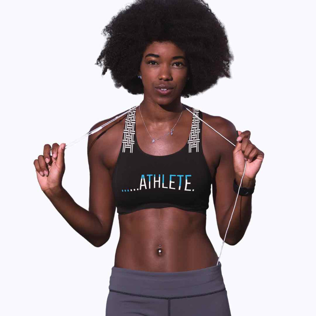 I Track and Field athletics sports gear athlete running black sports bra underwear leisure wear sportswear athlete graphic women’s  apparel