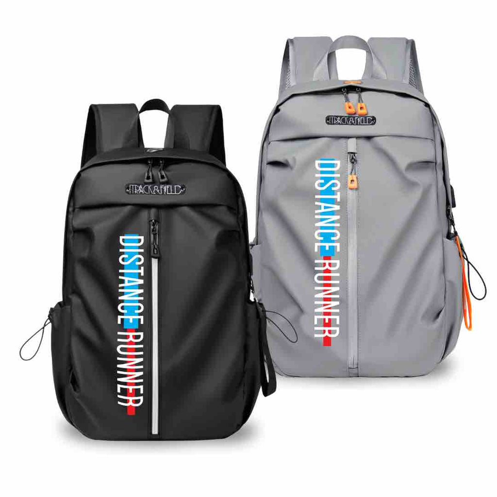 The text ‘Distance Runner’ is colorfully printed on the front of this backpack. The print is in shades of white, blue and red. The backpack has a variety of pockets and compartments, making it ideal for athletes. It can also be a great gift.