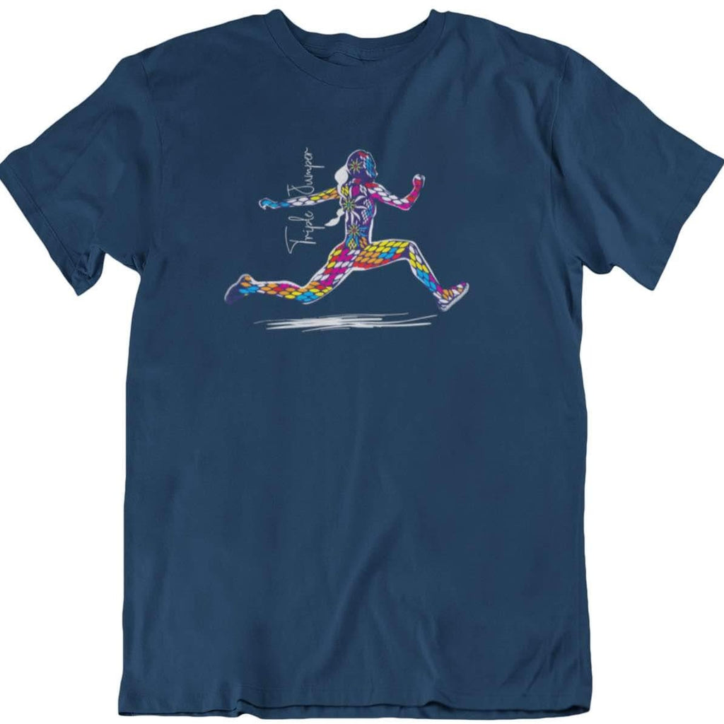 I Track And Field Women’s apparel T-shirt  loungewear fitness gear sportswear blue clothing clothes shirts tops active wear short sleeve triple jump color explosion T-Shirt graphic tee