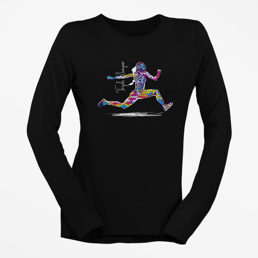 I Track And Field Woman’s apparel men’s apparel T-shirt unisex loungewear fitness gear sportswear black clothing clothes shirts tops active wear long sleeve triple jump color explosion T-Shirt graphic tee