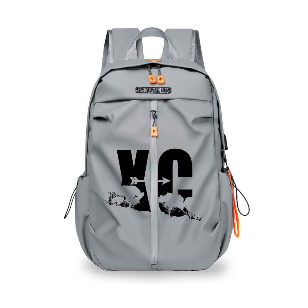 A XC backpack with the word "XC" on the front designed for track and field athletes. It is also a great gift for athletes. It comes in black and light grey colour.