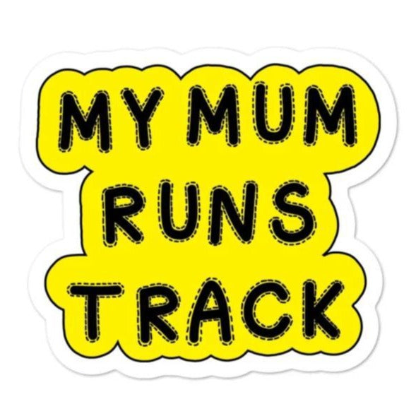 I Track and Field athletics sports gear athlete running sticker design art accessories decal laptop water bottle hydro flask Sticker run sports gear workout fitness motivational motivation state law move over for faster athletes speed compete competitive competition graphics my mum runs track yellow 