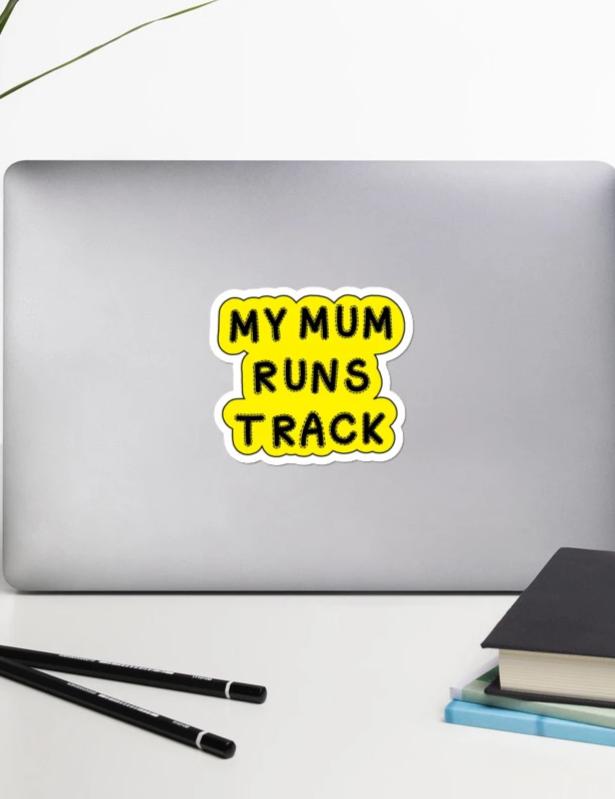 I Track and Field athletics sports gear athlete running sticker design art accessories decal laptop water bottle hydro flask Sticker run sports gear workout fitness motivational motivation state law move over for faster athletes speed compete competitive competition graphics my mum runs track yellow