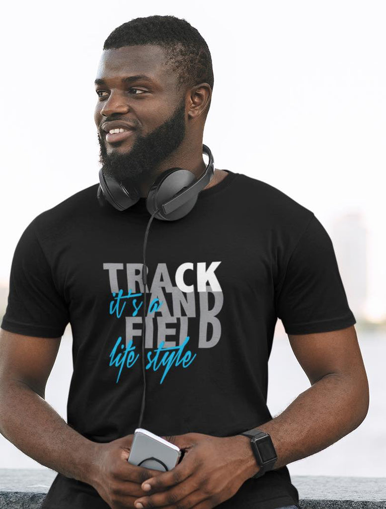 I Track And Field Women’s apparel men’s apparel T-shirt unisex loungewear fitness gear sportswear black track and field it’s a lifestyle athlete clothing clothes shirts tops active wear short sleeve motivational motivation graphic tee