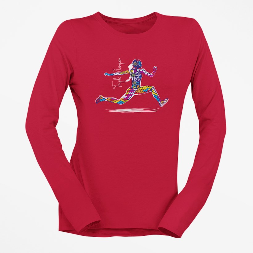 I Track And Field Woman’s apparel men’s apparel T-shirt unisex loungewear fitness gear sportswear red clothing clothes shirts tops active wear long sleeve triple jump color explosion T-Shirt graphic tee