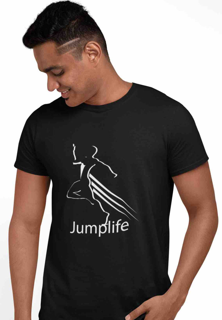 I Track And Field Women’s apparel men’s apparel T-shirt unisex loungewear fitness gear sportswear black high jumper jump take off athlete clothing clothes shirts tops active wear short sleeve motivational motivation graphic tee
