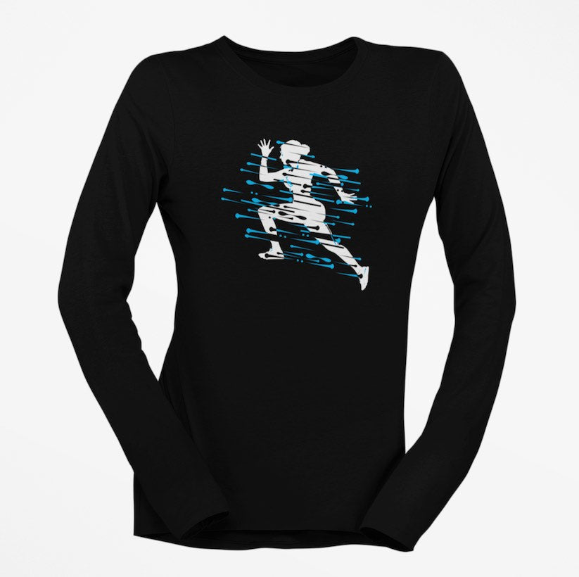 I Track And Field Woman’s apparel T-shirt loungewear fitness gear sportswear black female sprinter running athlete clothing clothes shirts tops active wear long sleeve