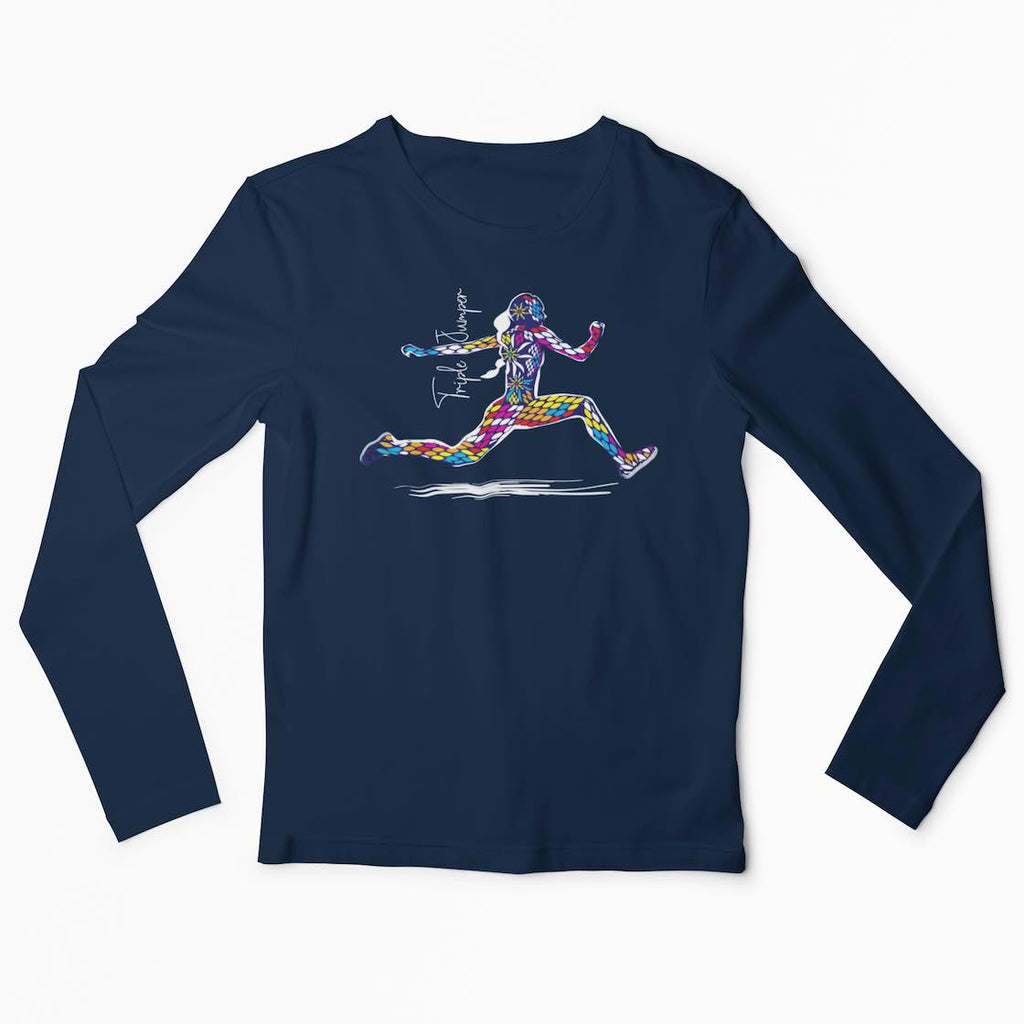 I Track And Field Woman’s apparel men’s apparel T-shirt unisex loungewear fitness gear sportswear blue clothing clothes shirts tops active wear long sleeve triple jump color explosion T-Shirt graphic tee