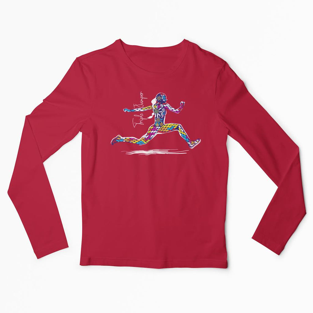 I Track And Field Woman’s apparel men’s apparel T-shirt unisex loungewear fitness gear sportswear red clothing clothes shirts tops active wear long sleeve triple jump color explosion T-Shirt graphic tee