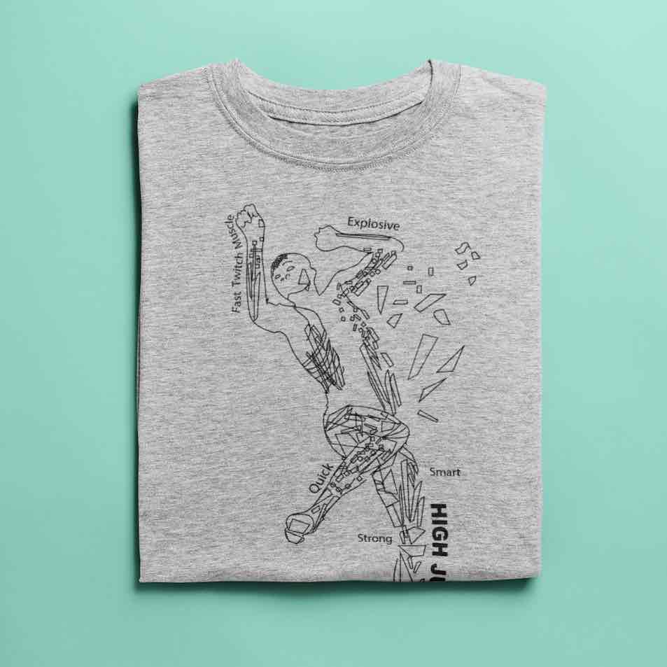 custom made T-shirt  grey T-shirt with high jumper illustration