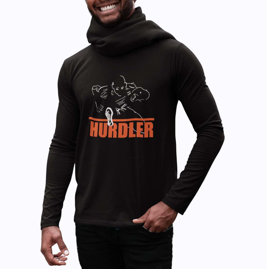 I Track And Field men’s apparel T-shirt hurdles hurdler hurdle loungewear fitness gear sportswear black male sprinter running athlete clothing clothes shirts tops active wear long sleeve