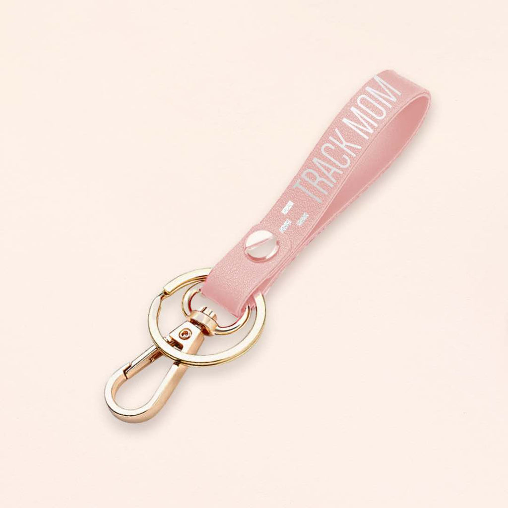 Stylish and Supportive: Pink Leather strap Track Mom Keychain for Athletic Moms