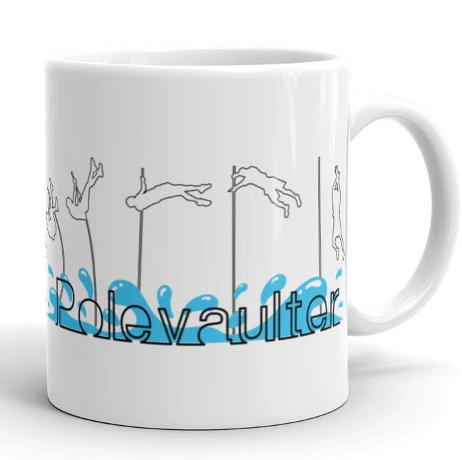 White coffee mug pole vaulter