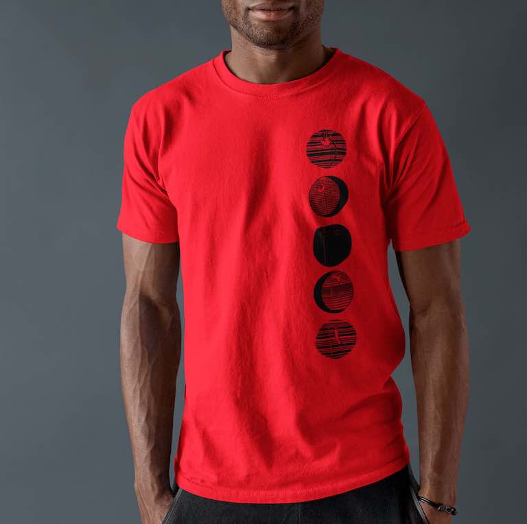 smiling-black-dude-wearing-a-round-neck-tee with a polevault design