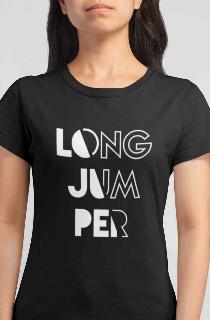 I Track And Field Women’s apparel men’s apparel T-shirt unisex loungewear fitness gear sportswear black long jumper jump athlete clothing clothes shirts tops active wear short sleeve